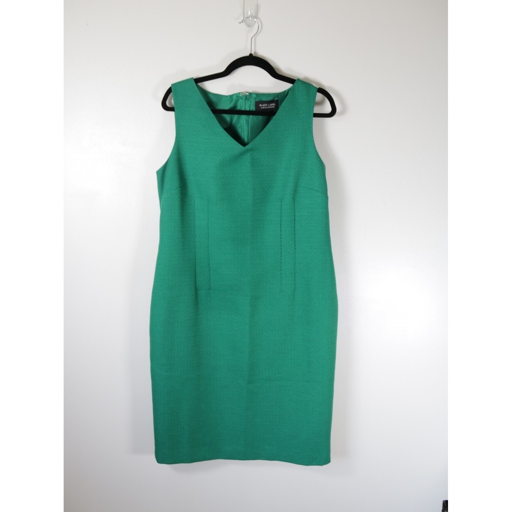 Black Label by Evan-Picone Green Textured V-Neck Sleeveless Sheath Dress Size 14